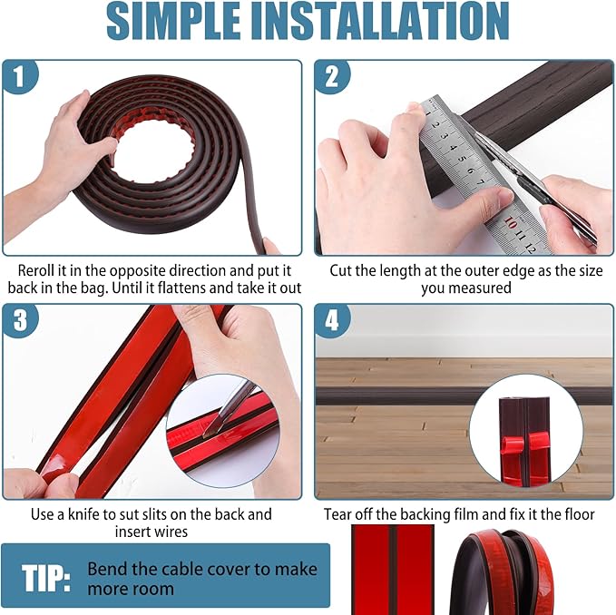 Floor Cord Covers for Wires 10FT Cable Hider Wire Cover Self Adhesive Cord - Image 5