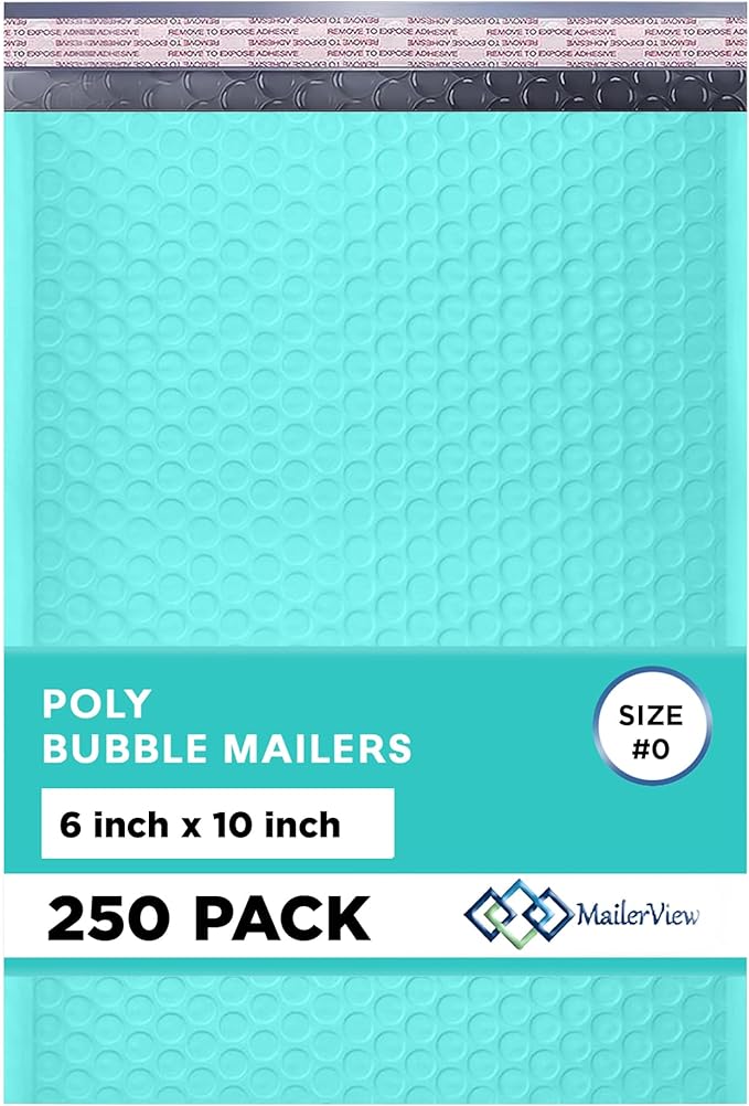 Teal Small Poly Bubble Mailers 6x10 inch #0 | Self Seal Padded Envelopes | by MAILERVIEW