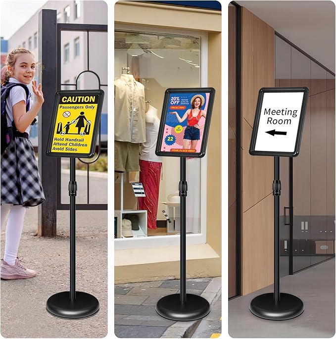6Packs Adjustable Pedestal Sign Holder Stand 8.5''x11'', Floor Standing Poster - Image 9