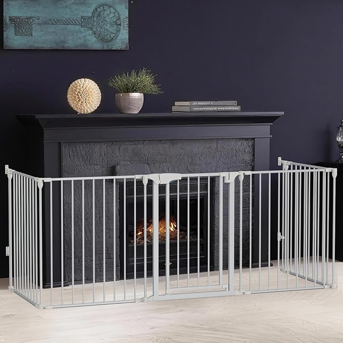 Bonnlo 120-Inch Wide Metal Baby Safety Fence/Play Yard Adjustable Fireplace - Image 2