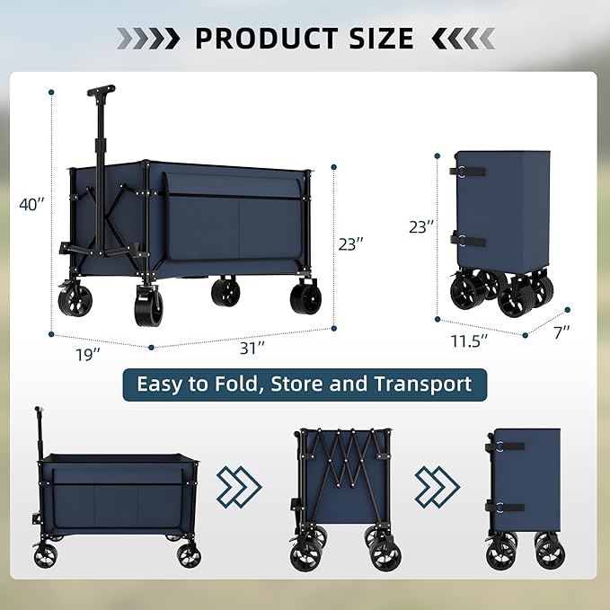 Favoyard Collapsible Wagon Carts Foldable 150L & 360LBS Portable Folding Wagons - Image 8