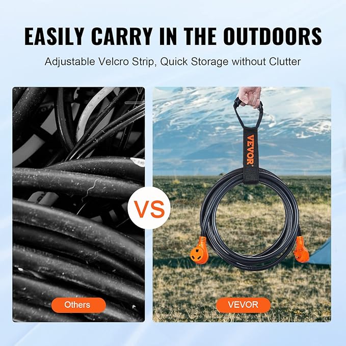 VEVOR 30 Amp RV Extension Cord, 25 ft, Heavy Duty STW 10/3 AWG RV Power Cord - Image 6
