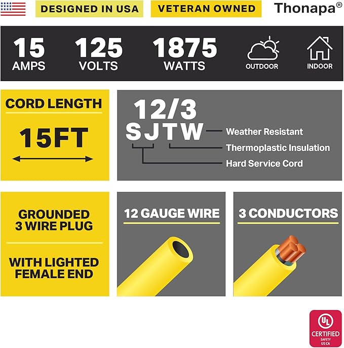 Lighted Outdoor Extension Cord 15 ft - Image 2