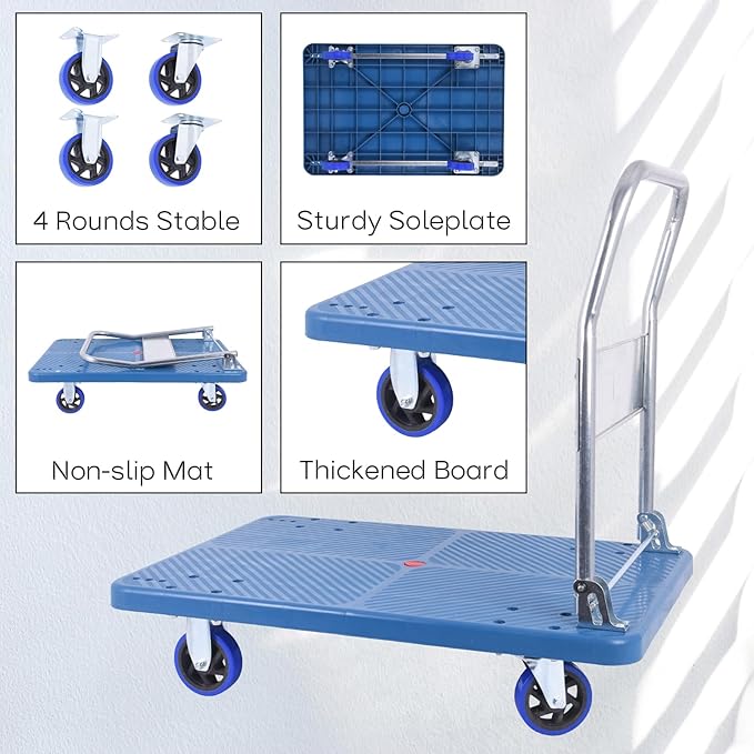 Doppy Flatbed Cart, 660lbs Heavy Duty Capacity Platform Hand Truck 360 Degree - Image 3