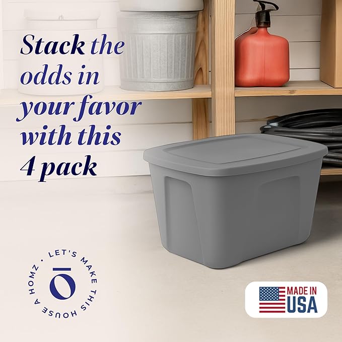 HOMZ 4-Pack Durable Molded Bin, Plastic Storage Containers w/Lids, 10 Gallon - Image 2