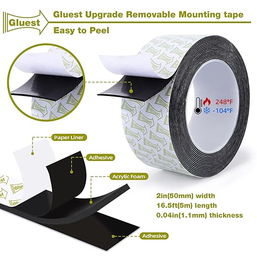 Double Sided Mounting Tape 2IN x 16.5FT, Strong Double Sided Tape Heavy Duty - Image 2