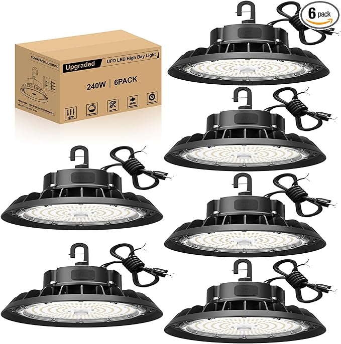UFO LED High Bay Light 240W 6 Pack, High Bay LED Shop Light 36, 000LM 0-10V by JC-LGL