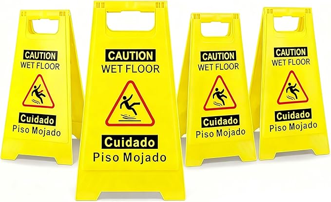 4 Pack Caution Wet Floor Sign, Bright Yellow, Double-Sided A-Frame Safety by Unknown