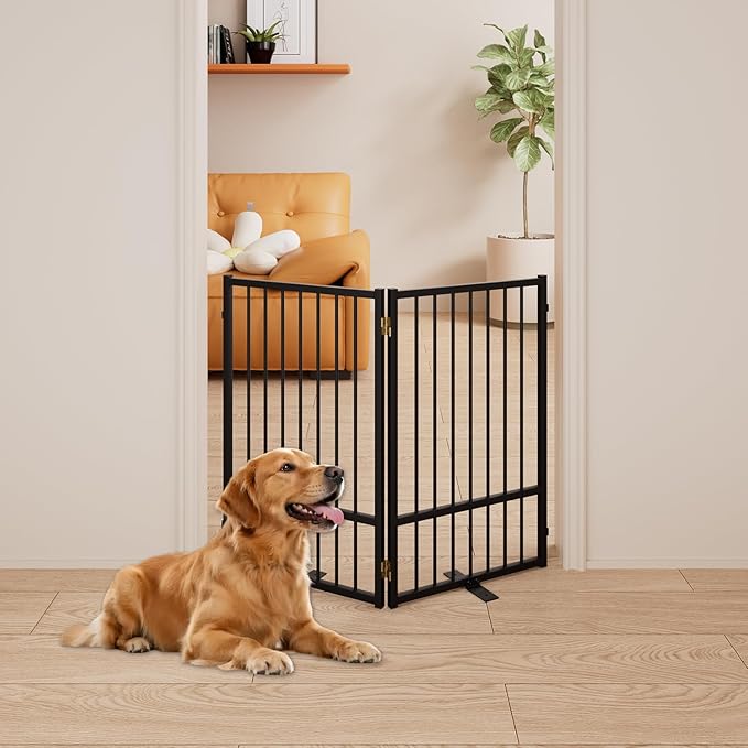 2 Panels Full Metal Freestanding Dog Gates, 40” W x 32” H Folding Pet Gate Fence - Image 3