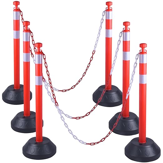 OrangeStar 6 Packs Traffic Delineator Post Cones, 40” Driveway Chain Safety by OrangeStar