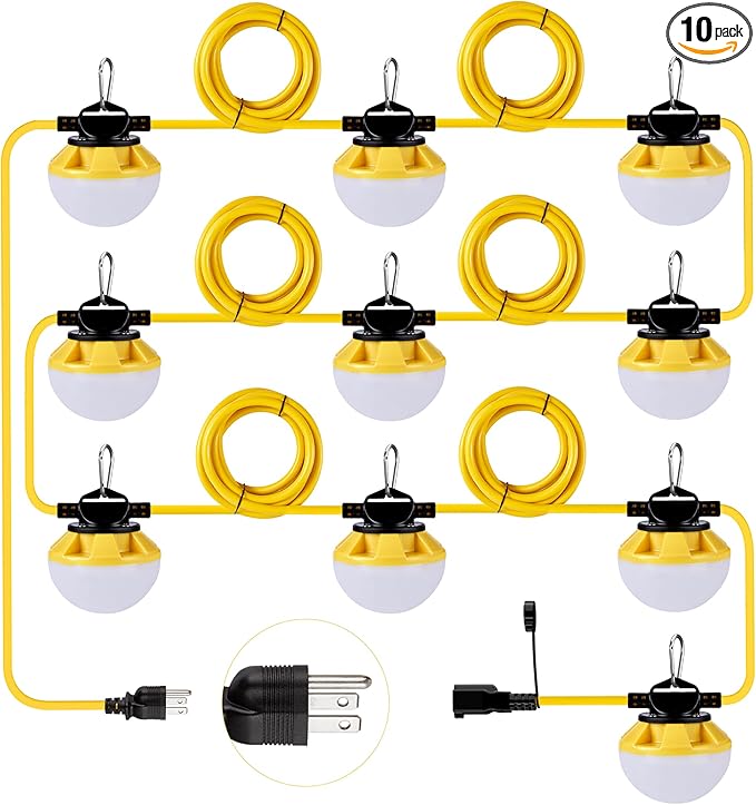 3-Prong 100FT Construction String Lights, IP65 Waterproof ETL Certified String by GGJIA
