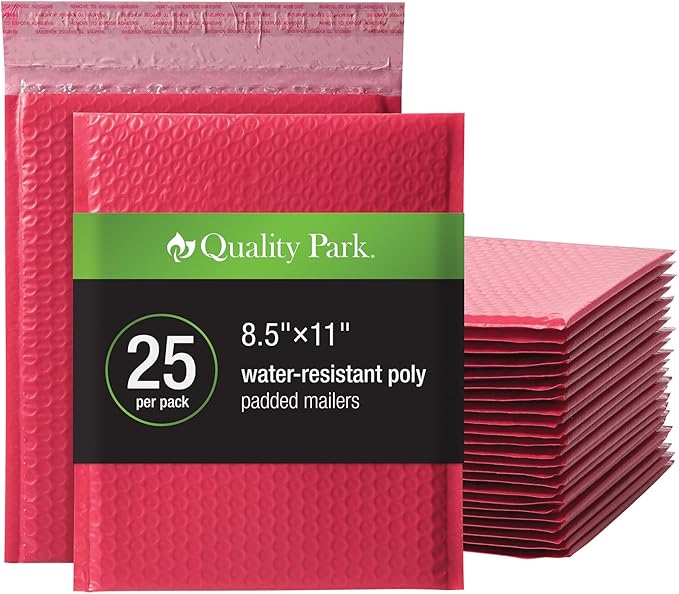Quality Park Bubble Mailers, 8.25 x 11 Shipping Envelopes, Water Resistant Red by Quality+Park