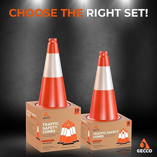 GECCO ™ 18 Inch 3.3 Lb Small Orange Traffic Cones Set | Safety Cones, Parking - Image 3