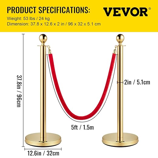 VEVOR Stanchions and Velvet Ropes 4Pcs, Solid Base - Image 7
