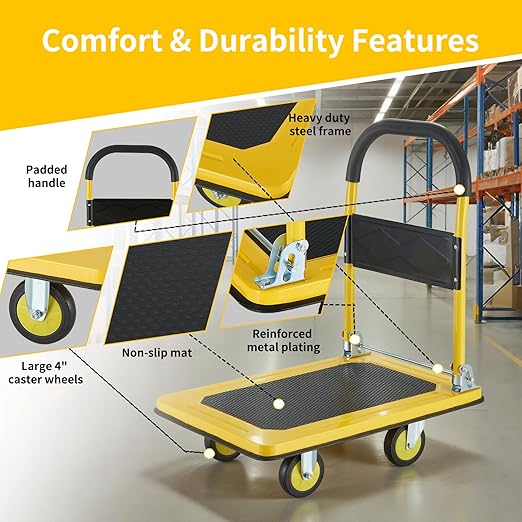 Foldable Push Cart Dolly, Heavy Duty Flat Bed Cart - Image 4