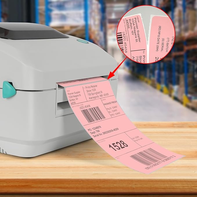 Pink Direct Thermal Labels 4 × 6 Inch Vinyl Self-Adhesive Fanfold Shipping - Image 2