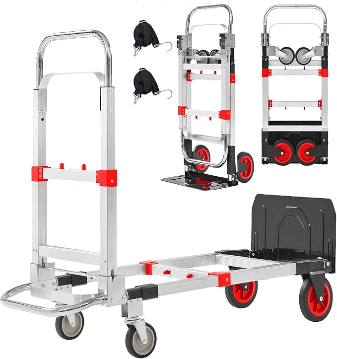 Upgraded 3 in 1 Aluminum Folding Hand Truck, 600lbs Capacity, Heavy Duty by ZROECWT