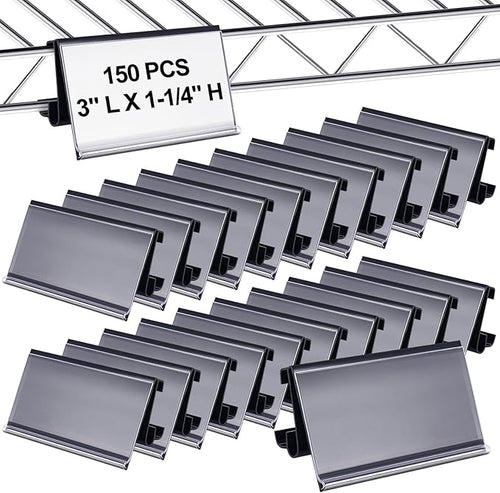 150 Pcs Wire Shelf Label Holders Plastic Wire Rack Clips 3 x 1.25 Inch Shelf by HIYZI