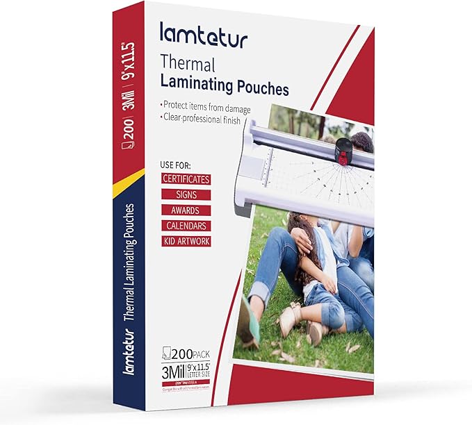 Thermal Laminating Pouches 9" x 11.5" Inches, Holds 8.5 x 11 Inch Sheets by Lamtetur