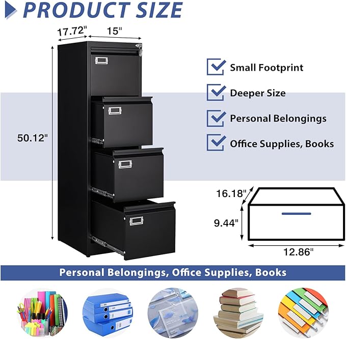 4 Drawer File Cabinet, Filing Cabinets - Image 3
