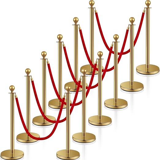 Ferraycle 12 Pcs Stainless Steel Stanchions Post Queue 5 ft Carpet Ropes and by Ferraycle
