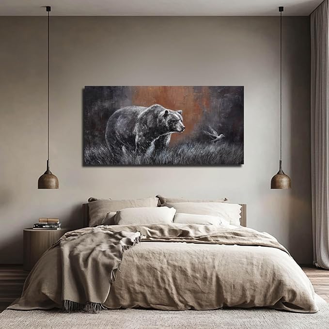 ZHENGYIN Black and White Bear Wall Art, Large Grizzly Wildlife Canvas Print - Image 6