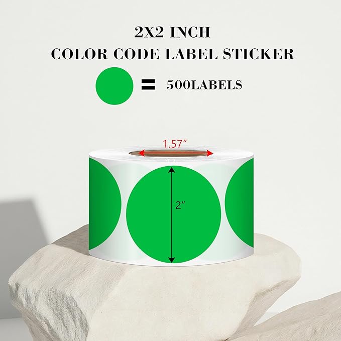 2 Inch Green Circle Stickers 500 Pcs, Permanent Color Coding Dots - Image 2