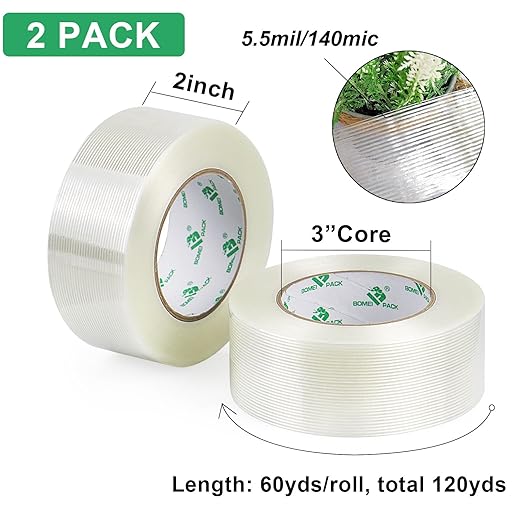 BOMEI PACK Filament Strapping Tape, 5.5 Mil 2 Inch x 60 Yards, Heavy Duty - Image 2