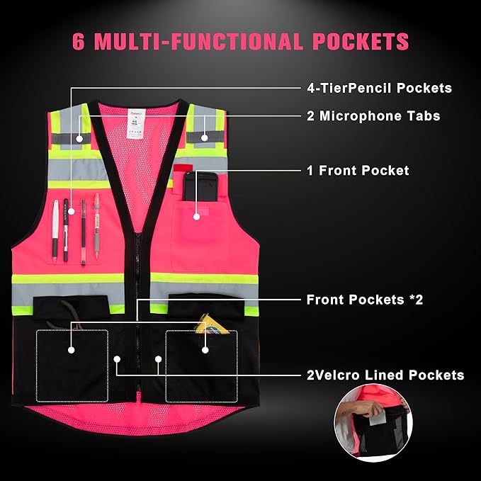 ProtectX 6 Pockets High Visibility Safety Vest - Image 5