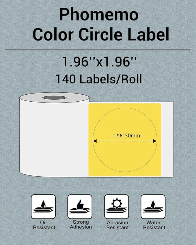 Phomemo Circle Labels for M110/M110S/M120/M200/M220 Label Maker, 1.96" x - Image 2
