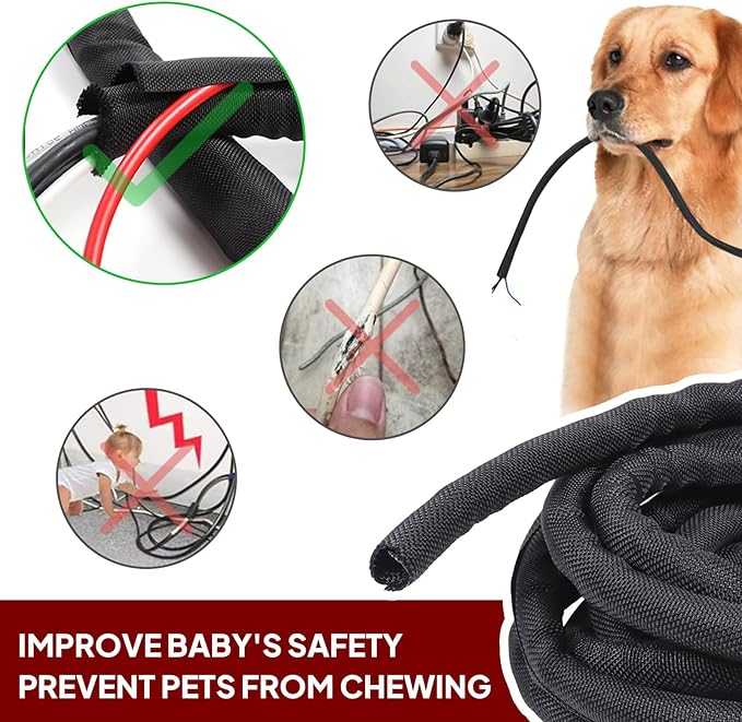 Black Braided Cable Management Sleeves Wire Loom Tubing Cord Protector - Image 6