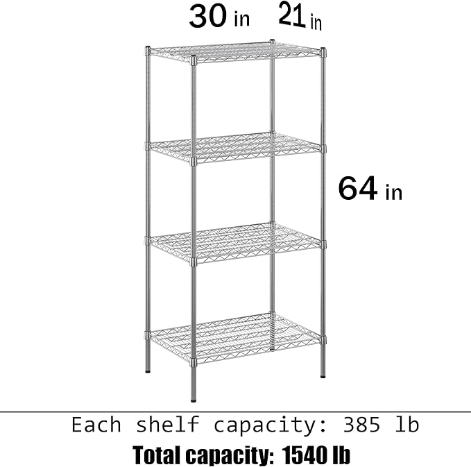 21" Deep x 30" Wide x 64" Height Wire Shelving Kit | 4-Tier | NSF Commercial - Image 3