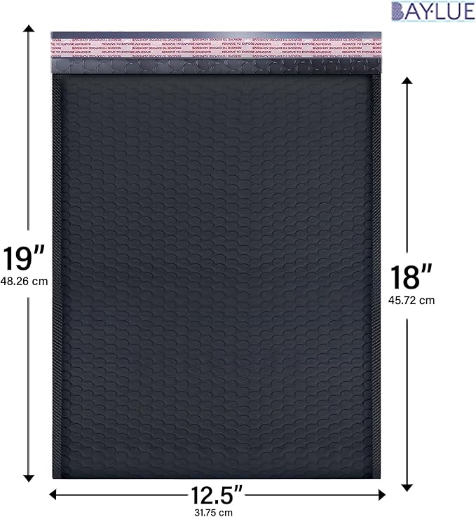 Black 12.5x19.5 Inch Large Poly Bubble Mailers #6 | Self Seal Large Padded - Image 2