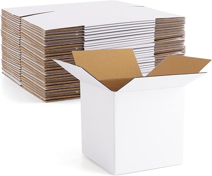 Eupako 4x4x4" Cardboard Box Mailers 25 Pack White Cube Corrugated Small by Eupako
