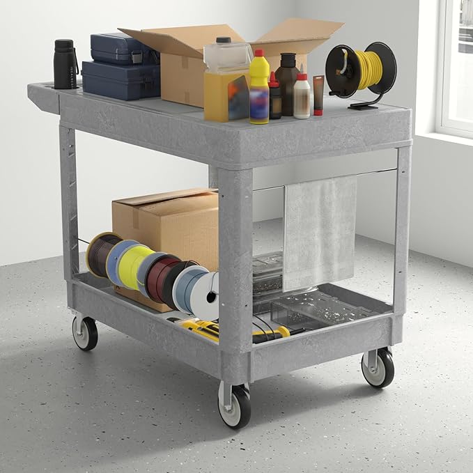 Heavy Duty Utility Rolling Tool Cart, 1000 lbs Capacity Flat Top Plastic - Image 2