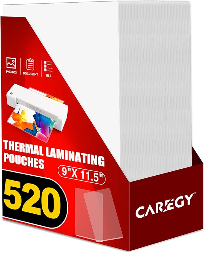 CAREGY 520 Pack Laminating Sheets, Thermal Laminating Plastic Paper Laminator by CAREGY