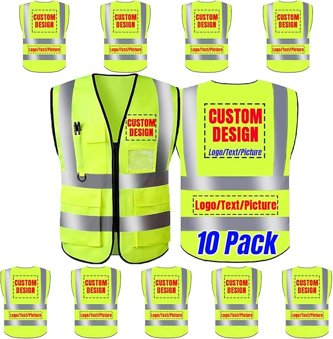 BeautyWill Safety Vest 10 Pack Customize Logo Class 2 High Visibility by BeautyWill