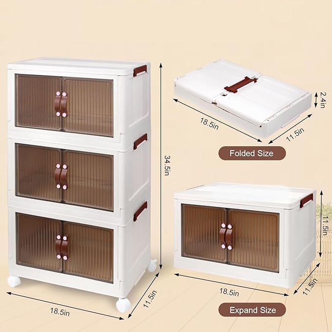 4 Tier Plastic Stackable Storage Bins and Boxes Organizer, Foldable Containers - Image 7