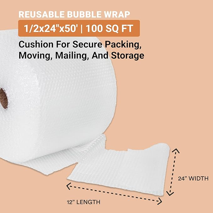 Aviditi Bubble Wrap Roll 1/2" x 24" x 50' Long Cushioning Wrap - Image 2