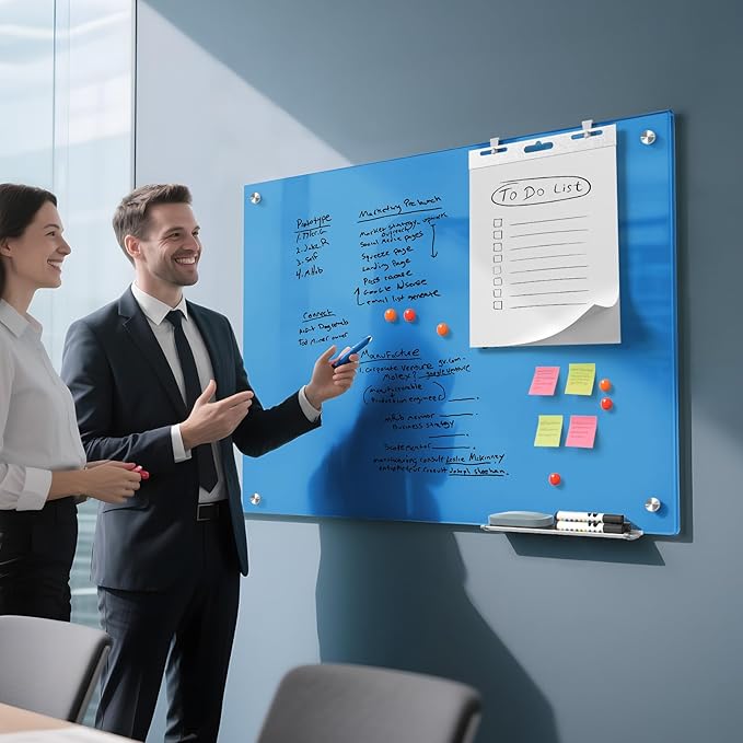 MaxGear Glass White Board 36x24, Bule Wall Mounted Magnetic Glass Dry Erase - Image 4