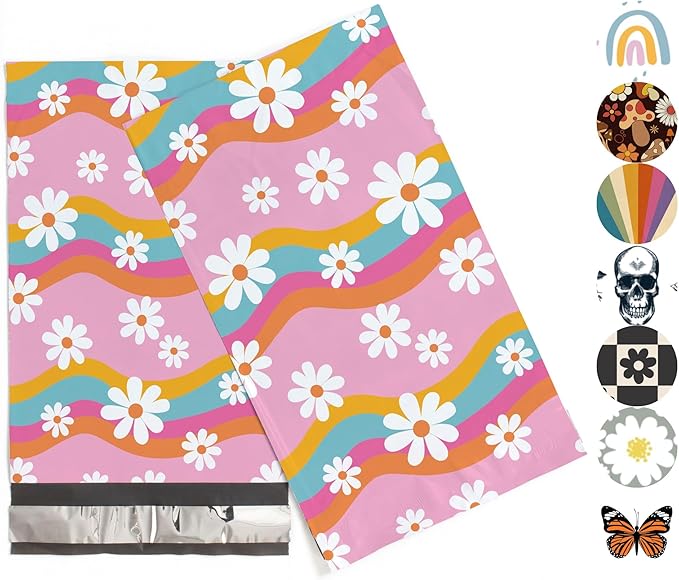 6x9 Poly Mailers – Groovy Daisy – Waterproof, Tear-Resistant Shipping Bags by PackageMint