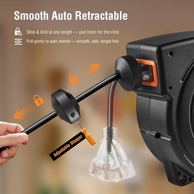 SURAIELEC 12 Gauge Extension Cord Reel, 45 FT Retractable Extension Cord - Image 4