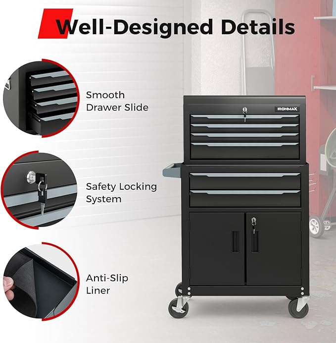 Goplus Tool Chest, 6 Drawers Extra Large Rolling Too Storage Cabinet - Image 8