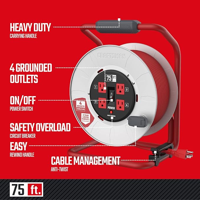 CRAFTSMAN 75 Ft. Contractor Retractable Extension Cord Reel - Image 2