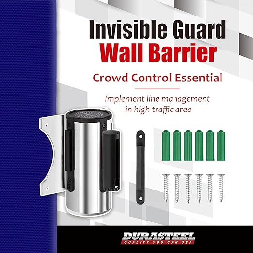 DuraSteel Wall Mount Crowd Control Retractable Belt Barrier- 9.2 Ft Blue - Image 2