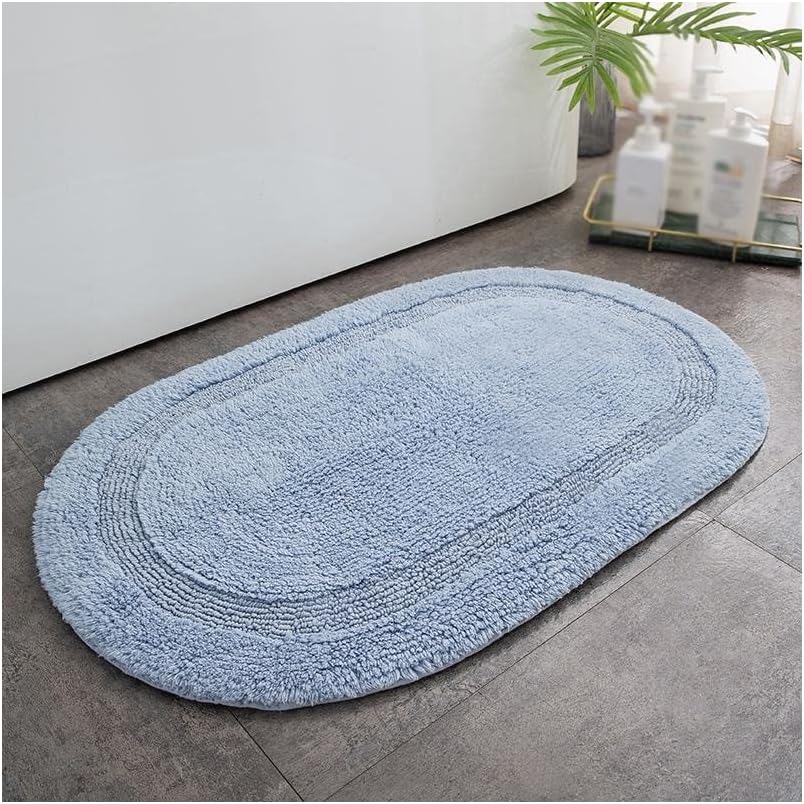 Thickened Cotton Oval Bath Mat Non Slip Bathroom Rug Absorbent Solid Color Carpet Handmade Mat for Household Doorways by Unknown