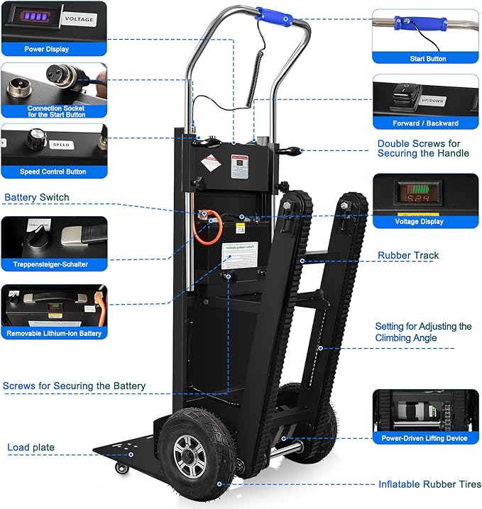 Electric Stair Climbing Dolly, 1250W Electric Stair Climbing Hand Truck - Image 5
