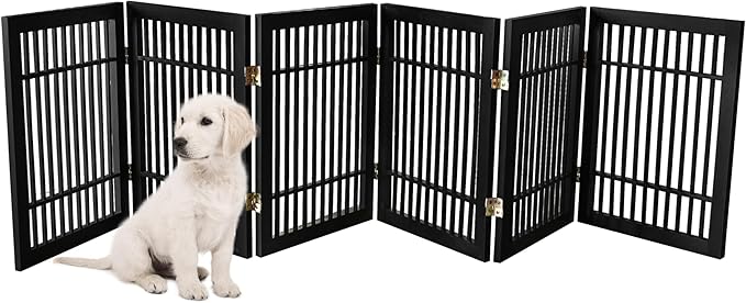 Pet Dog Gate Strong and Durable Freestanding Folding Acacia Hardwood Portable - Image 2