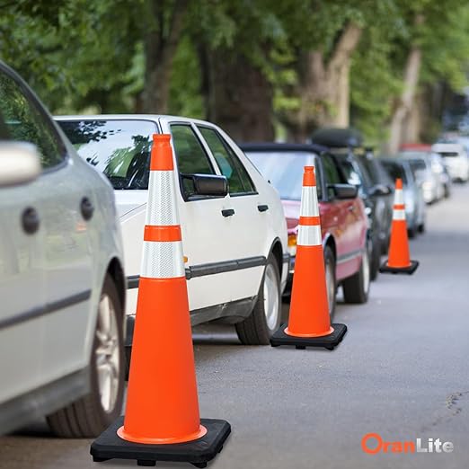 Fluorescent Orange/Green PVC Traffic Cones, Heavy Black Base Parking Lot Cone - Image 7