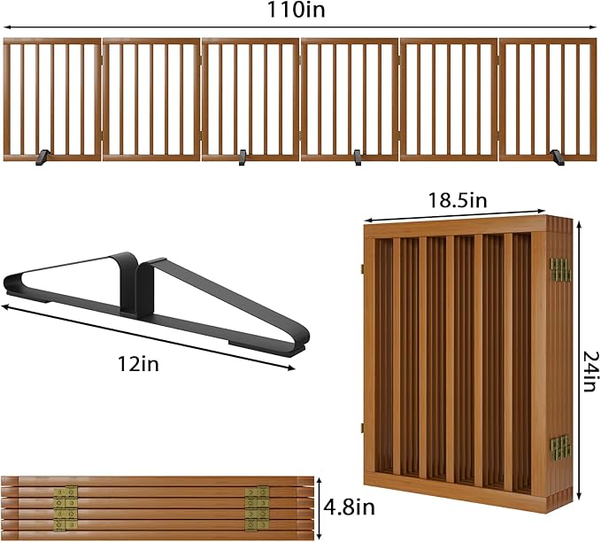 Freestanding Pet Gate Foldable Dog Gate Walnut Bamboo Dog Gates - Image 6